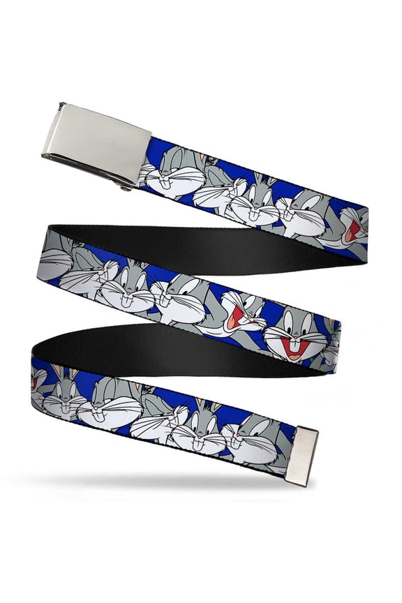 Adjustable Belt, Clamp Buckle, Cut-to-Fit, Bugs Bunny Close Up Poses Blue