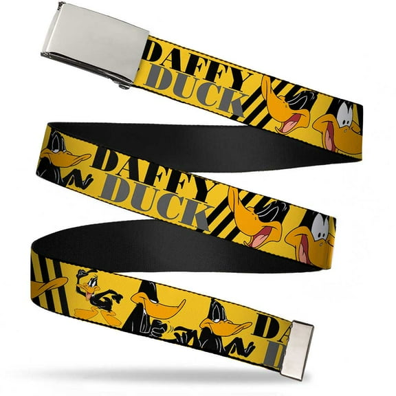 Adjustable Belt, Clamp Buckle, Cut-to-Fit, Daffy Duck Poses Yellow Black