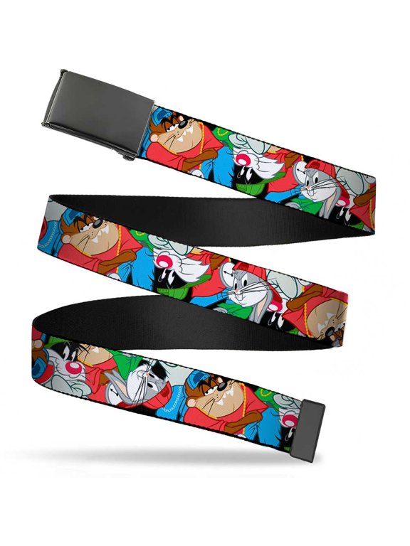 Adjustable Belt, Clamp Buckle, Cut-to-Fit, Looney Tunes 3 B Boy Stance Character Poses Stacked