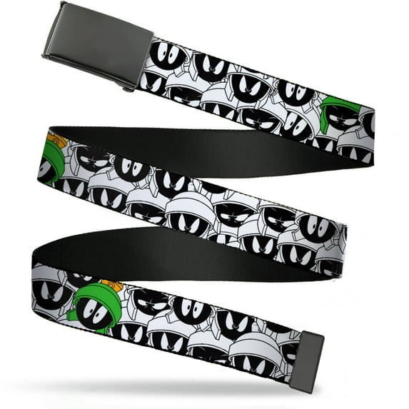 Adjustable Belt, Clamp Buckle, Cut-to-Fit, Marvin the Martian Expressions Stacked White Black Green Gold
