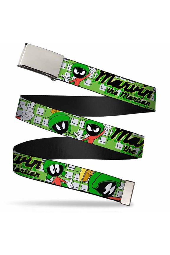 Adjustable Belt, Clamp Buckle, Cut-to-Fit, Marvin the Martian Poses White Green
