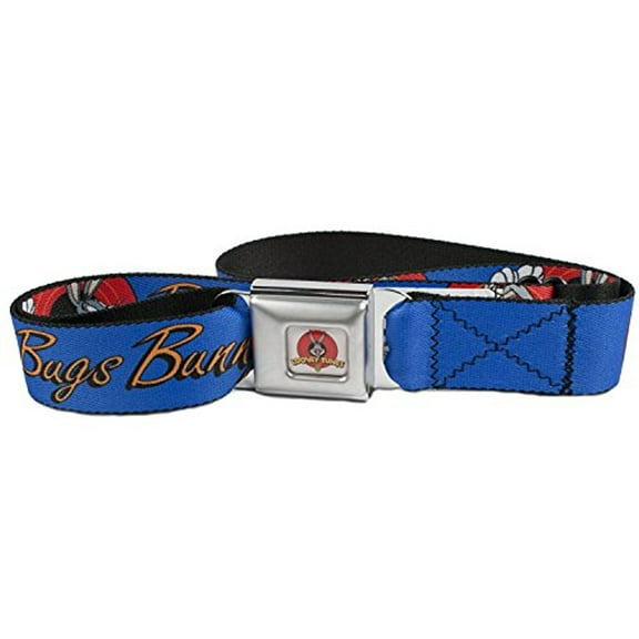 Looney Tunes Belt, Seatbelt Buckle Belt, Bugs Bunny Bugs Poses Blue, 30 to 44 Inches