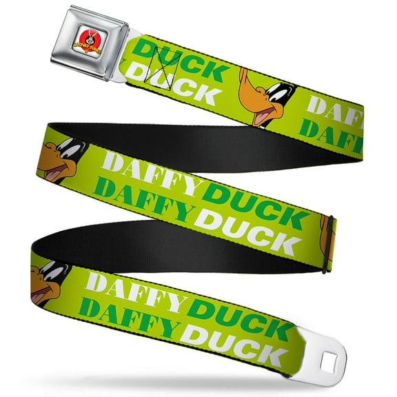 Looney Tunes Belt, Seatbelt Buckle Belt, Daffy Duck Face Close Up Greens, 30 to 44 Inches