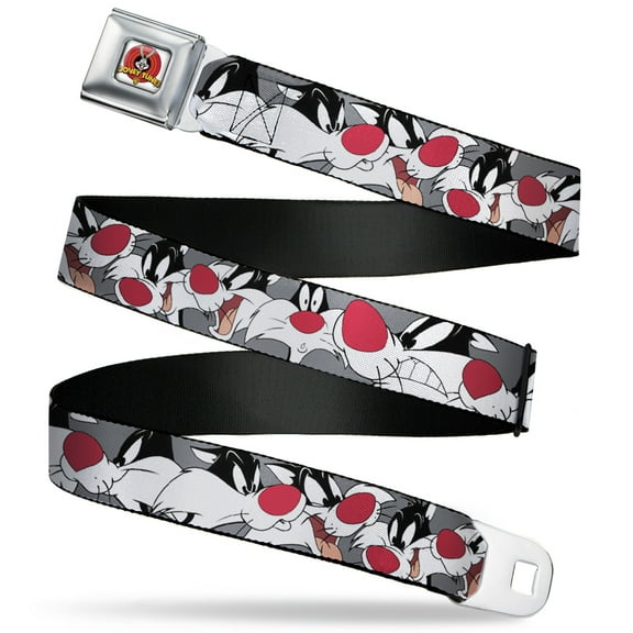 Looney Tunes Belt, Seatbelt Buckle Belt, Sylvester The Cat Expressions Gray, Youth 22 to 32 Inches