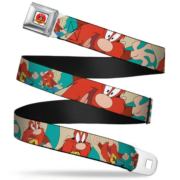 Looney Tunes Belt, Seatbelt Buckle Belt, Yosemite Sam Poses Turquoise, Youth 22 to 32 Inches