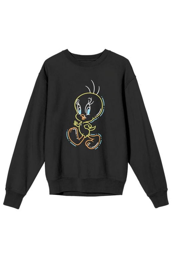 Looney Tunes Black Light Tweety Women's Black Crewneck Fleece Sweatshirt-3XL