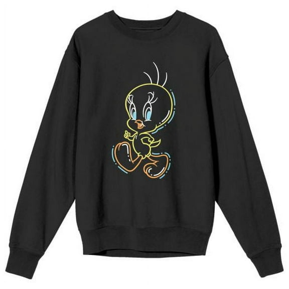 Looney Tunes Black Light Tweety Women's Black Crewneck Fleece Sweatshirt-Large