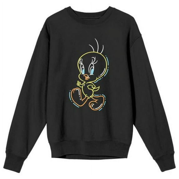 Looney Tunes Black Light Tweety Women's Black Crewneck Fleece Sweatshirt-XXL