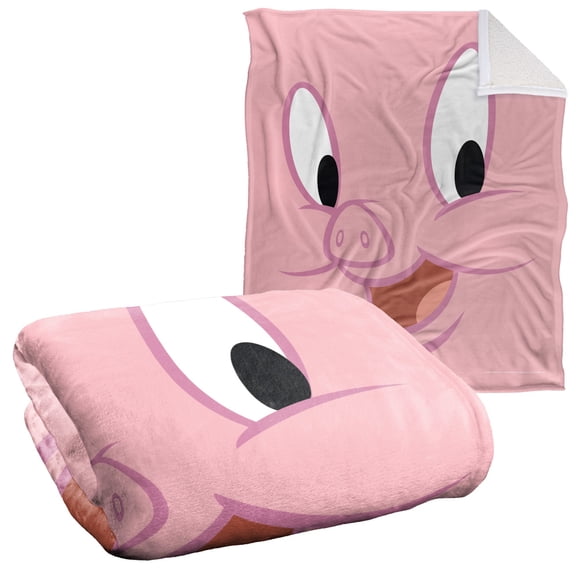 Looney Tunes Blanket, 50"x60", Porky Face Sherpa Back Super Soft Throw