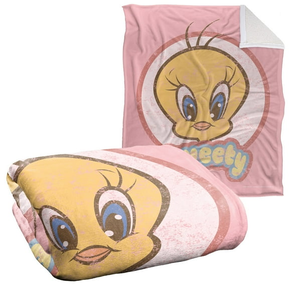Looney Tunes Blanket, 50"x60", Tweety Face Sherpa Back Super Soft Throw
