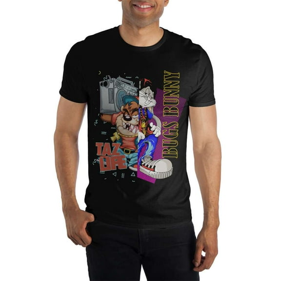 Looney Tunes Boombox Taz Life & Bugs Bunny Men's Black T-Shirt-Medium