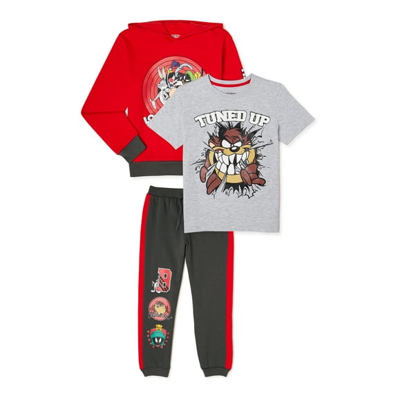 Looney Tunes Boys Graphic T-Shirt, Hoodie & Jogger Sweatpants, 3-Piece Outfit Set, Sizes 4-20