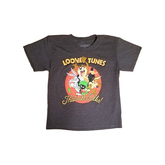 Looney Tunes Boys Gray "That's All Folks" Short Sleeve T-Shirt Tee Small 6-7