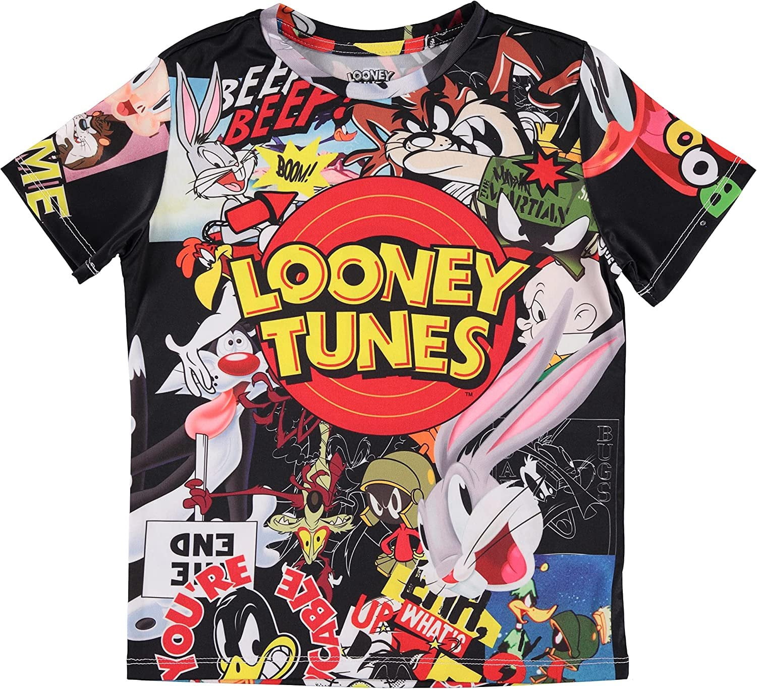 4/5 Bugs and Bunny White, T-Shirt - Taz Marvin - Group 90s Sublimated Looney Shirt Allover Tee Tunes Boys