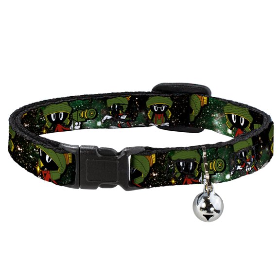 Looney Tunes Breakaway Cat Collar With Bell, Plastic Clip, Easy Adjustable, Marvin the Martian 4 Poses Galaxy, 8.5 to 12 Inches 0.5 Inch Wide