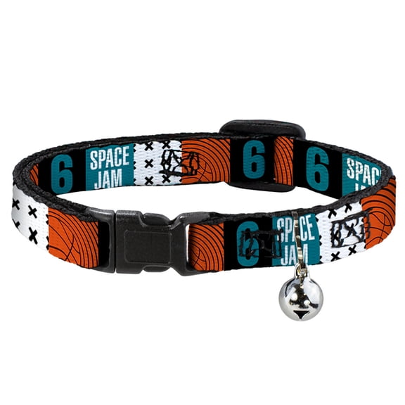 Looney Tunes Breakaway Cat Collar With Bell, Plastic Clip, Easy Adjustable, Space Jam 2 Number 6 Blocks Multi Color, 8.5 to 12 Inches 0.5 Inch Wide