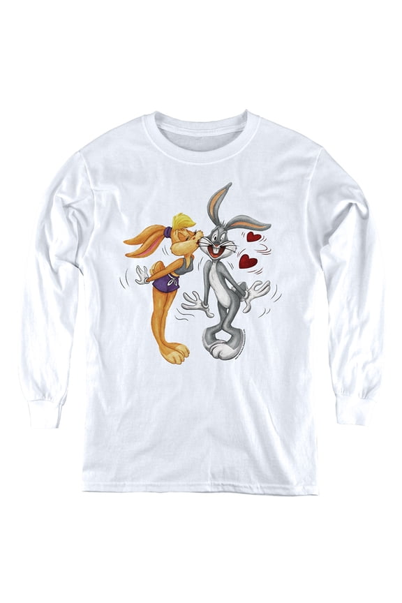Bugs And Lola Kiss Valentine'S Day Kids Long Sleeve T Shirt (Small) for Youth Boys and Girls, White