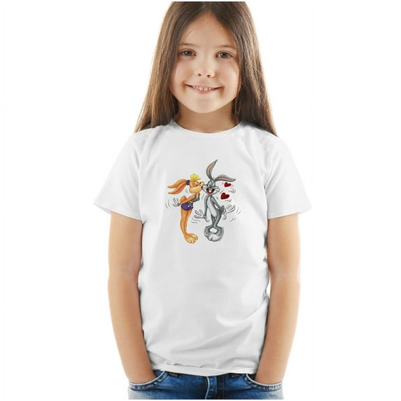 Looney Tunes Bugs And Lola Kiss Valentine'S Day Kids T Shirt (4) for Youth Toddler Boys and Girls, White