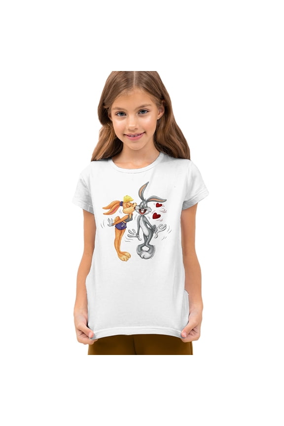 Bugs And Lola Kiss Valentine'S Day Kids T Shirt (Large) for Youth Toddler Boys and Girls, White