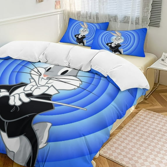 Looney Tunes Bugs Bunny 3-Piece Bedding Set Soft Warm And Comfortable Soft Bed Set with 1 Duvet Cover And 2 Pillowcases for Bedroom