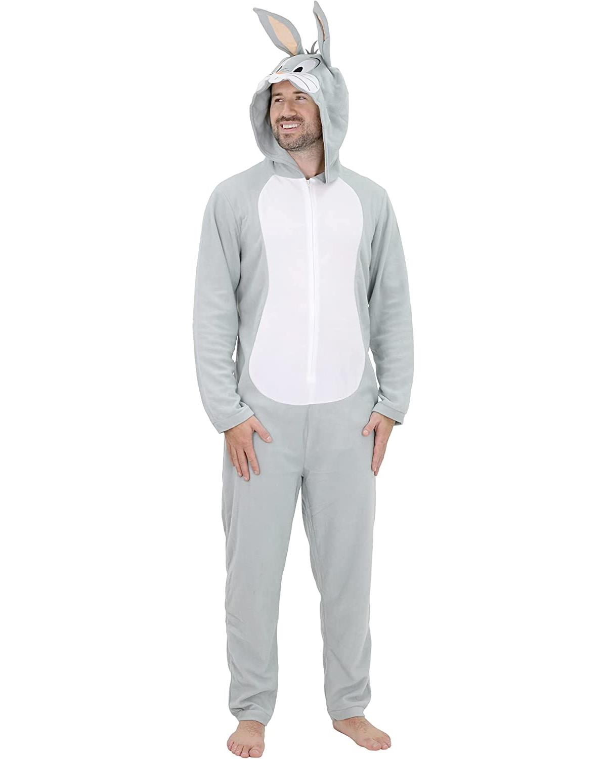 Looney Tunes Bugs Bunny Adult Onesie Pajama Costume, Gray, Size: 2X