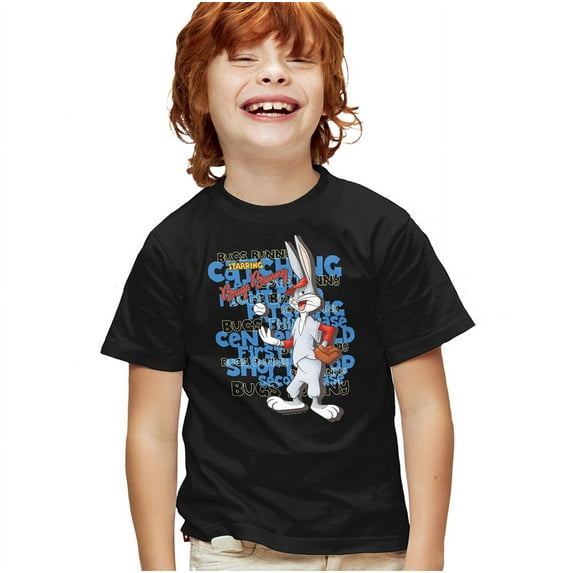 Looney Tunes Bugs Bunny Baseball Kids T Shirt (X-Large) for Youth Toddler Boys and Girls, Black
