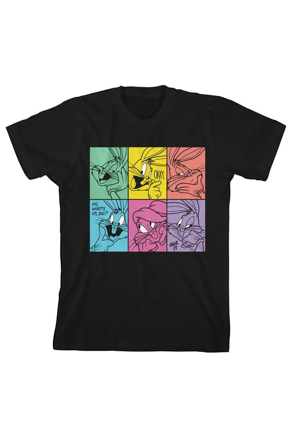 Looney Tunes Bugs Bunny Boxed-In Colored Character Art Crew Neck Short Sleeve Toddler Boy's Black T-shirt-4T