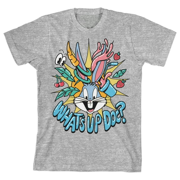 Looney Tunes Bugs Bunny Character Art Youth Boys Heather Grey Graphic Tee- XL