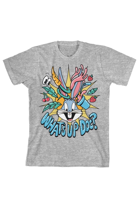 Looney Tunes Bugs Bunny Character Art Youth Boys Heather Grey Graphic Tee- XL