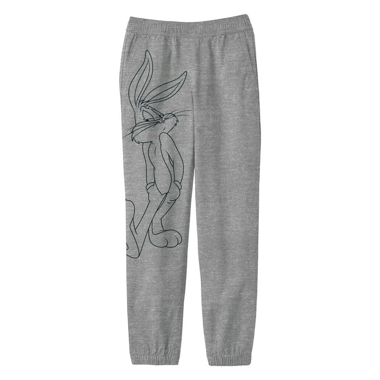 Looney Tunes Bugs Bunny Character Youth Athletic Gray Jogger Pants Medium