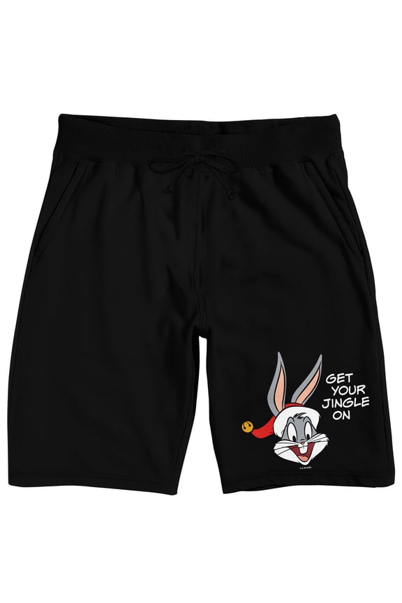 Looney Tunes Bugs Bunny Get Your Jingle On Men's Black Sleep Pajama Shorts-Large
