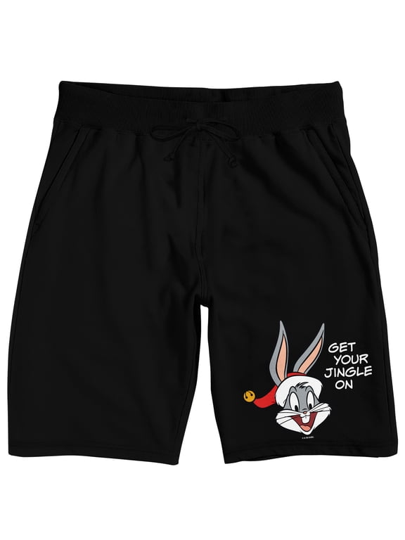 Looney Tunes Bugs Bunny Get Your Jingle On Men's Black Sleep Pajama Shorts-XL