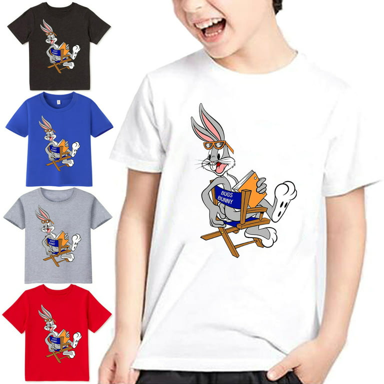 O-Neck Graphic T-Shirts Funny Sleeves, Cartton Children Looney White Bunny Tunes Unisex Short Tops Rabbit for Printed Bugs Streewear
