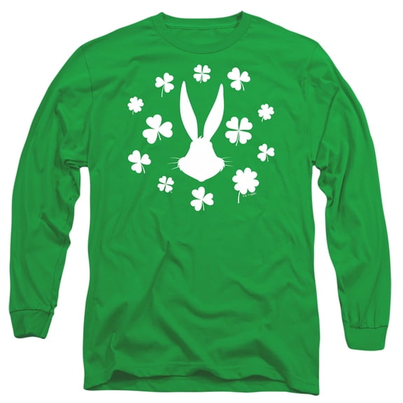 Looney Tunes Bugs Bunny St. Patrick's Clover Silhouette Unisex Adult Long-Sleeve T Shirt (Medium) Kelly Green