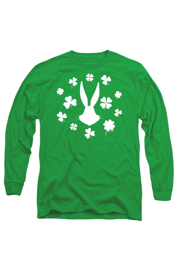 Bugs Bunny St. Patrick's Clover Silhouette Unisex Adult Long-Sleeve T Shirt (Medium) Kelly Green