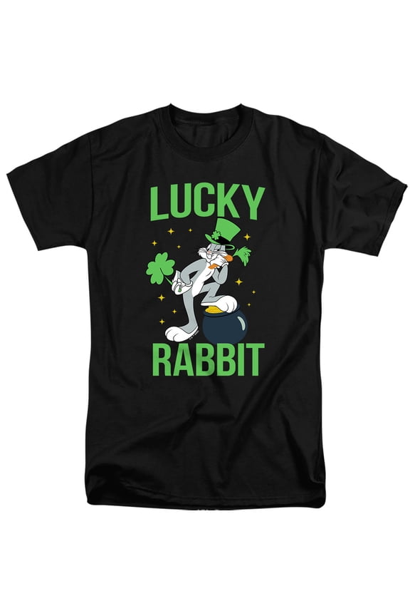 Looney Tunes Bugs Bunny St. Patrick's Lucky Rabbit Unisex Adult Tall T Shirt,Black, X-Large