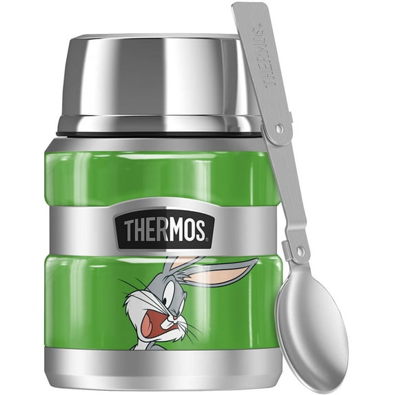 Looney Tunes Bugs Bunny, THERMOS STAINLESS KING Stainless Steel Food Jar with Folding Spoon, Vacuum insulated & Double Wall, 16oz