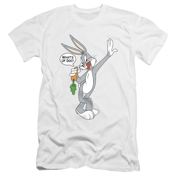 Looney Tunes Bugs Bunny What's Up Doc? Unisex Adult Canvas Brand T Shirt, White, 2X-Large