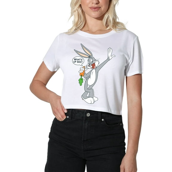 Looney Tunes Bugs Bunny What's Up Doc? Women's Crop Top T-Shirt, White, Medium