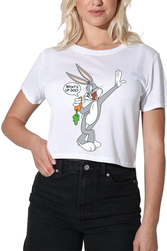 Bugs Bunny What's Up Doc? Women's Crop Top T-Shirt, White, X-Large