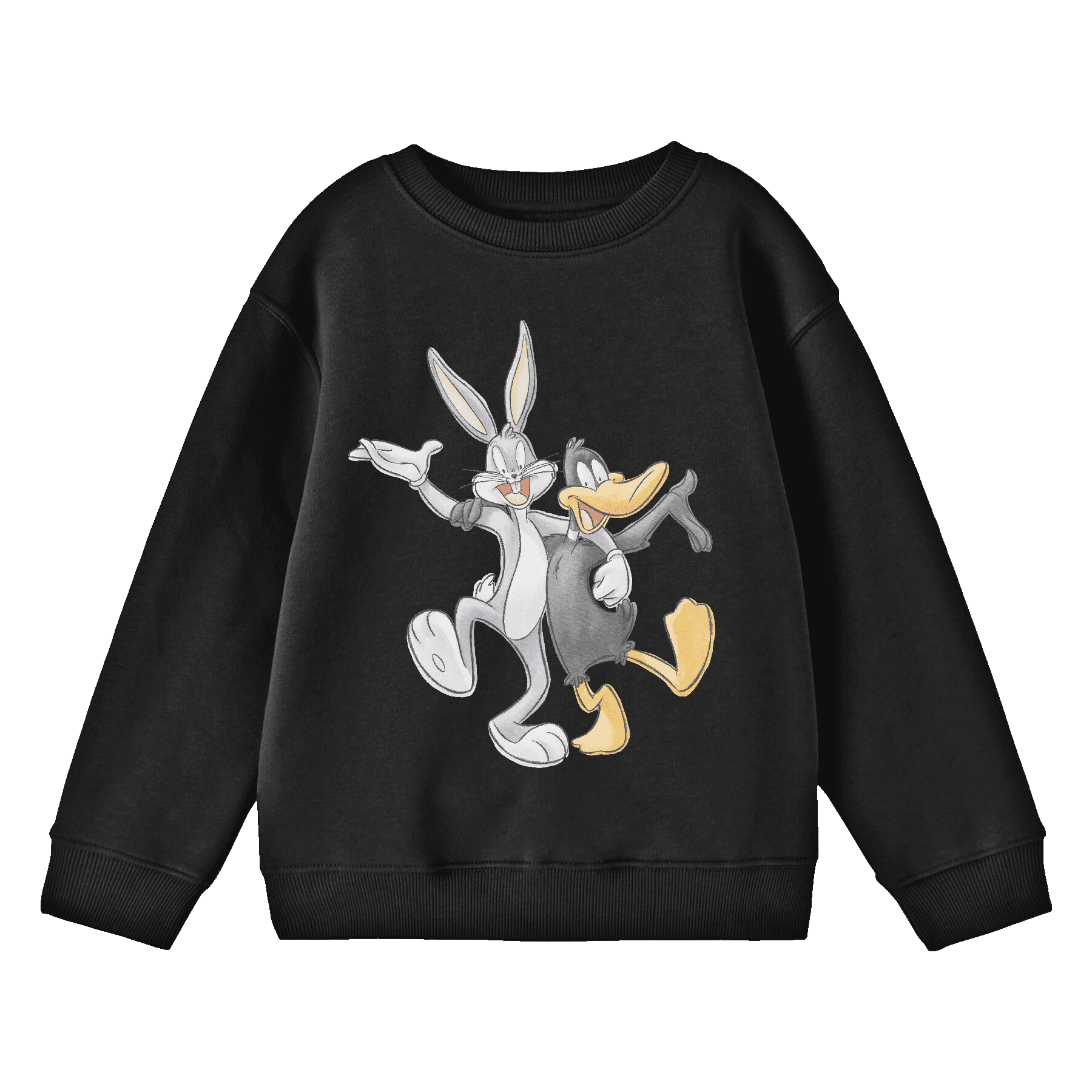Looney Tunes Bugs Bunny and Daffy Duck Youth Black Crew Neck Sweatshirt- Large