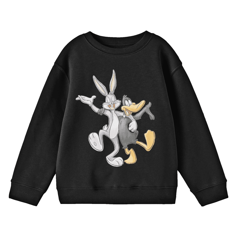 Looney Tunes Bugs Bunny and Daffy Duck Youth Black Crew Neck Sweatshirt-XL