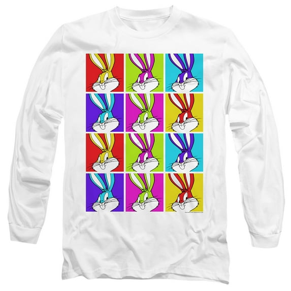 Looney Tunes Bugs Tiles Long Sleeve Adult 18/1 T-Shirt White