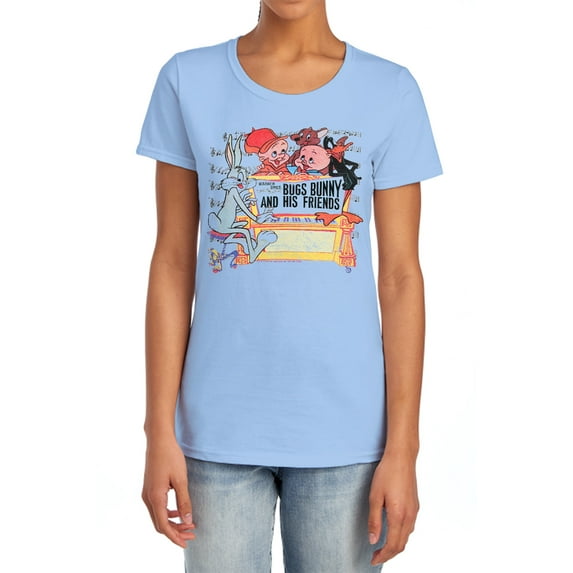 Looney Tunes Bugs and Friends Women's T Shirt, Light Blue, X-Large