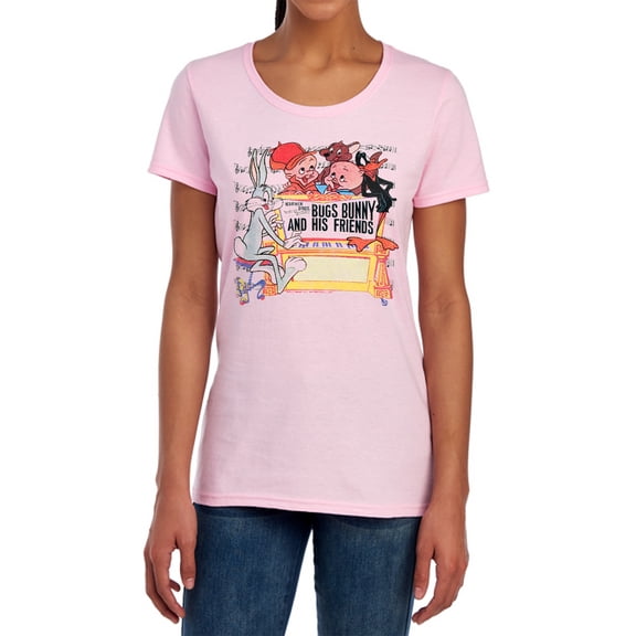 Looney Tunes Bugs and Friends Women's T Shirt, Pink, Medium