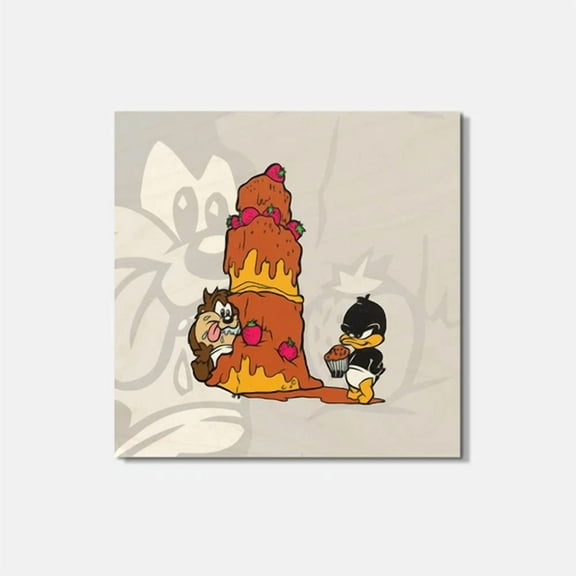 Looney Tunes Cartoon Cake 4'' X 4'' Square Wooden Coaster
