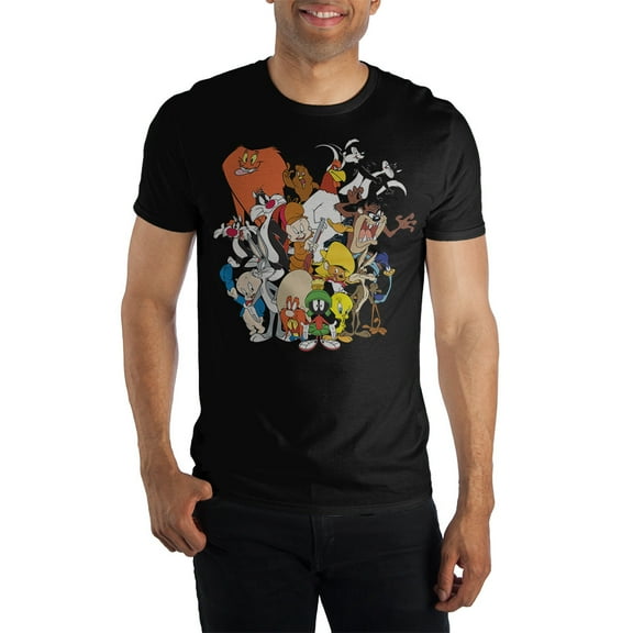 Looney Tunes Cartoon Group Mens Black T-Shirt-M