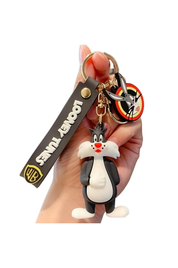 Looney Tunes Cartoon Keychain - Sylvester | Soft Rubber & Metal | Cute Keychain Accessories