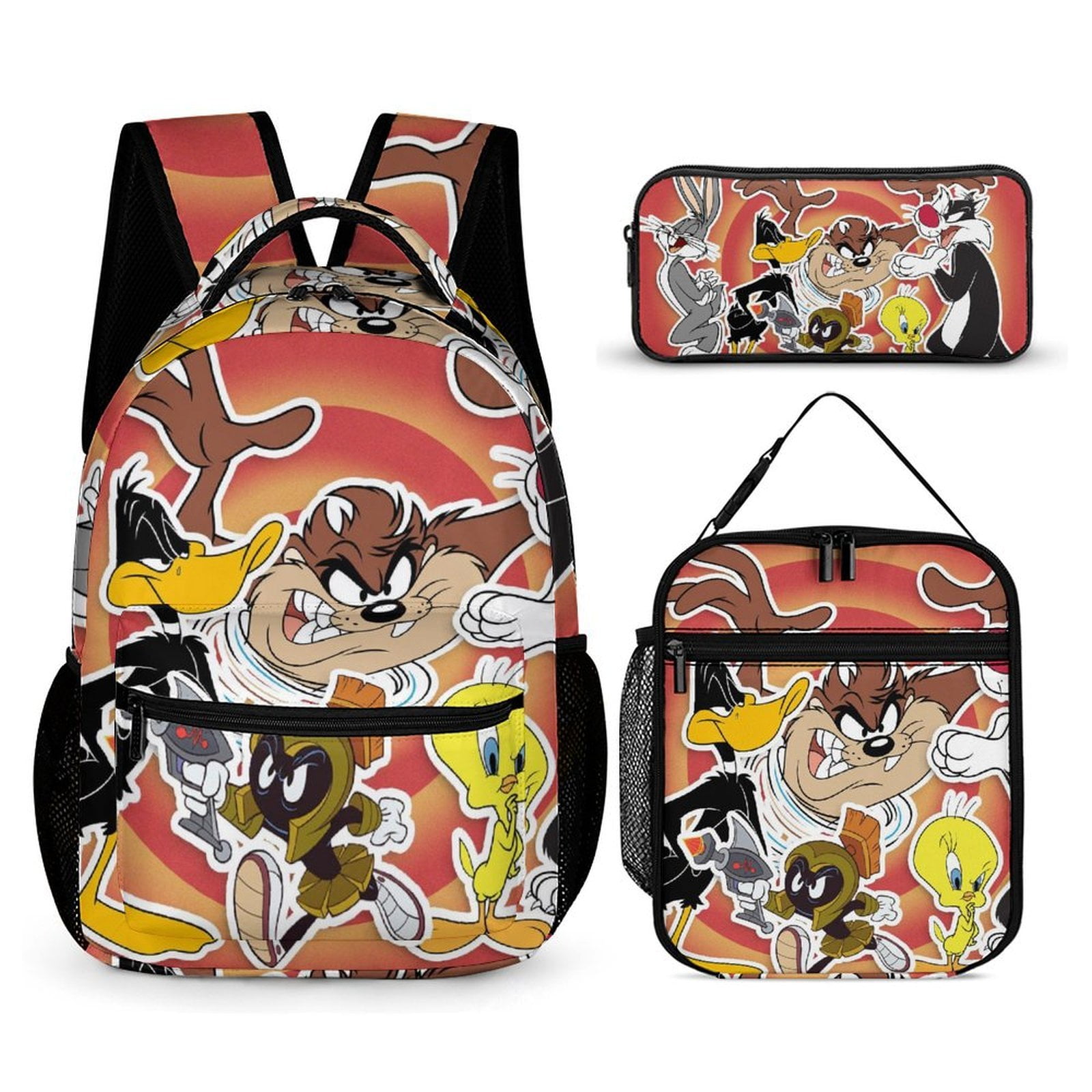 Looney Tunes Cartoons Backpacks 3 Piece Set Bookbag with Lunch Bag And ...