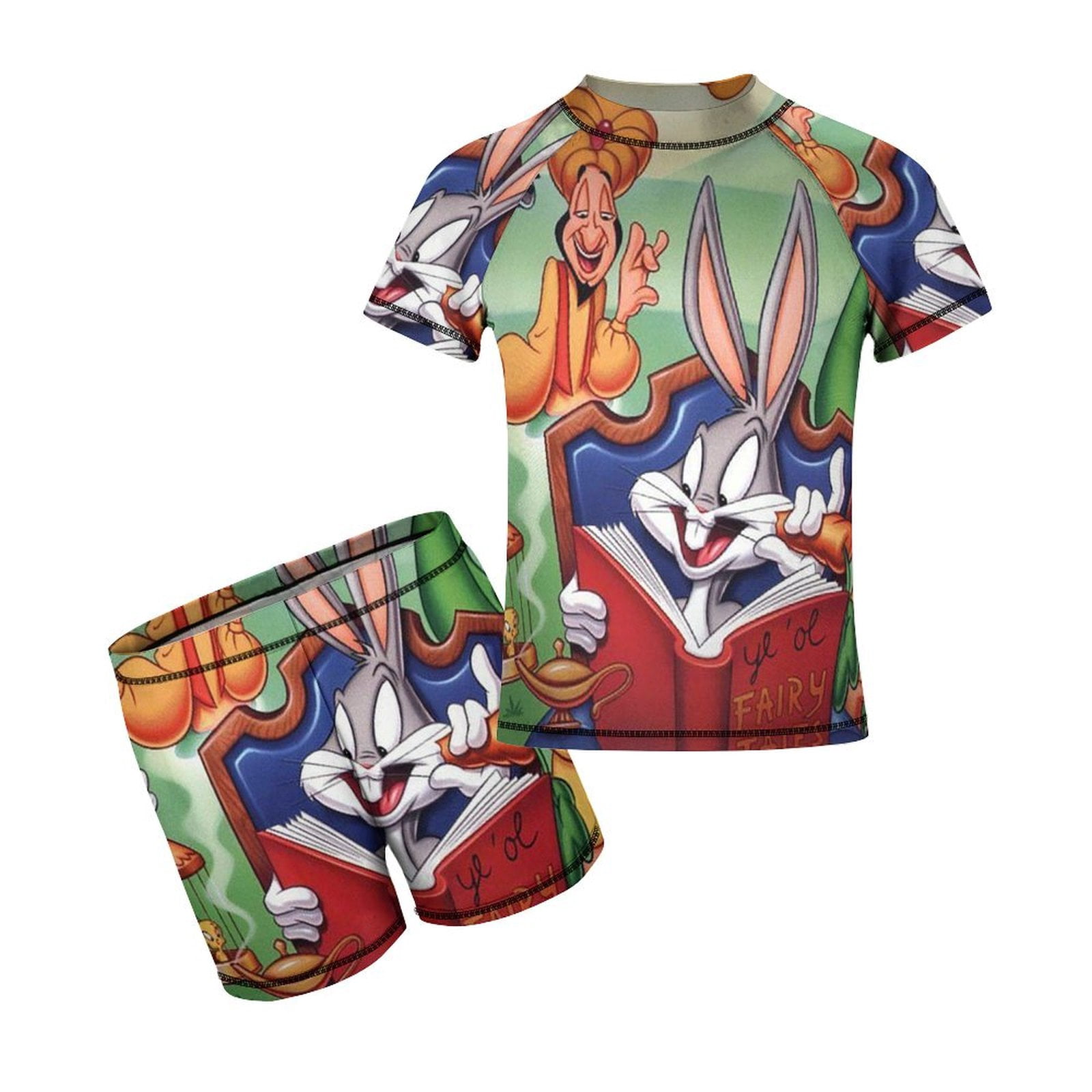 Looney Tunes Cartoons Boys 2-Piece Swimsuit Set, Short Sleeve Rash ...